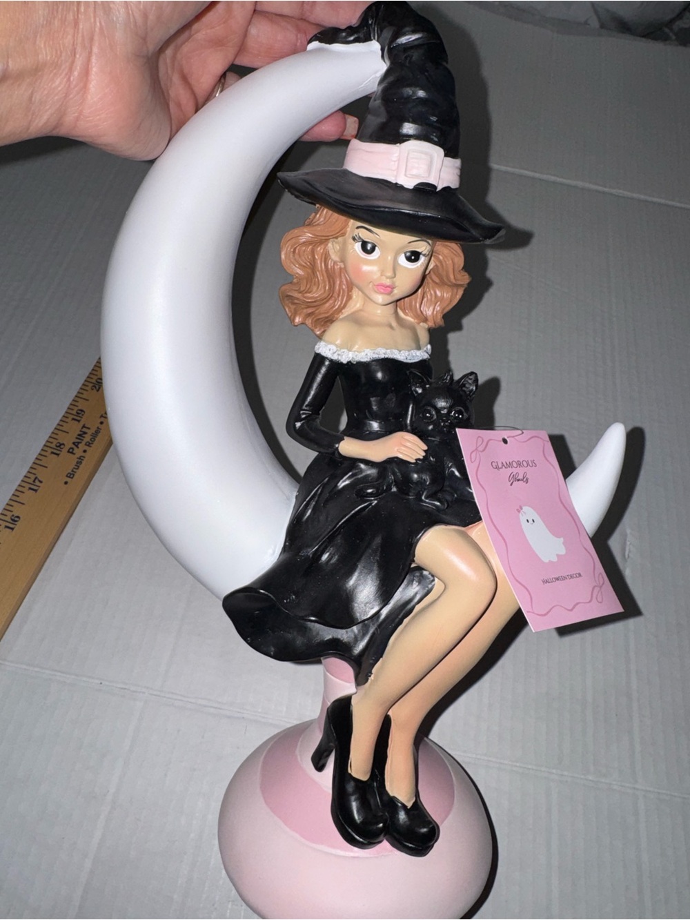Witch with black cat on crescent moon BNWT